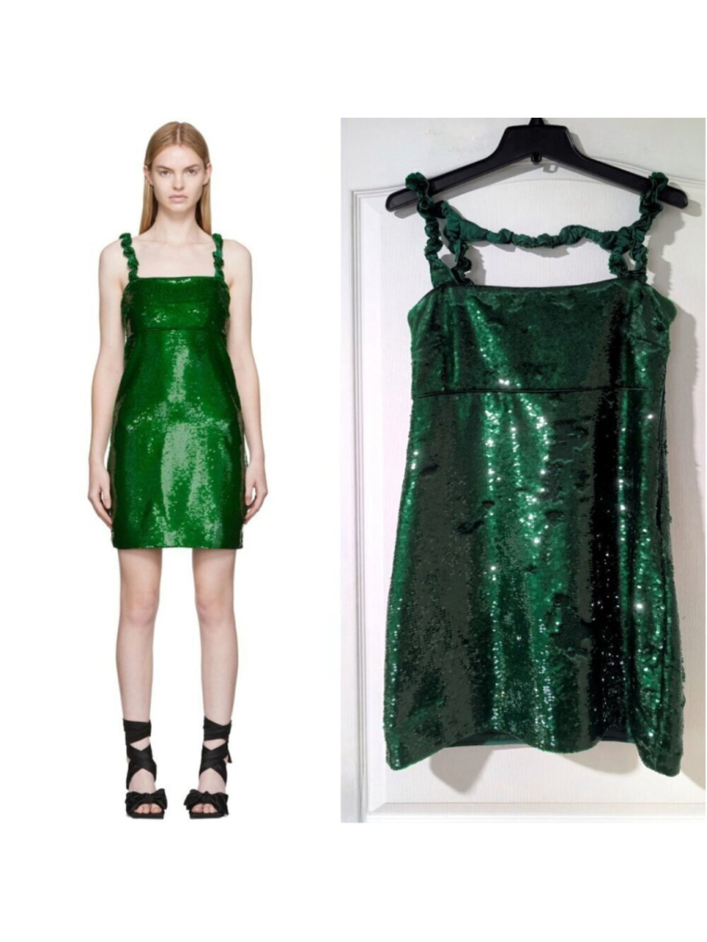 Ganni | Twisted Sequined Satin Mini Dress In Kelly Green
